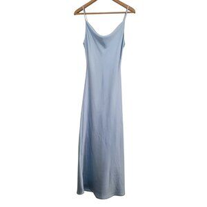 AUDREY 3+1 Light Blue Spaghetti Strap Slip Satin Dress Sz S